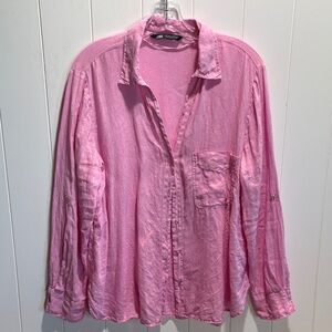 Zara linen long sleeve pink blouse XL